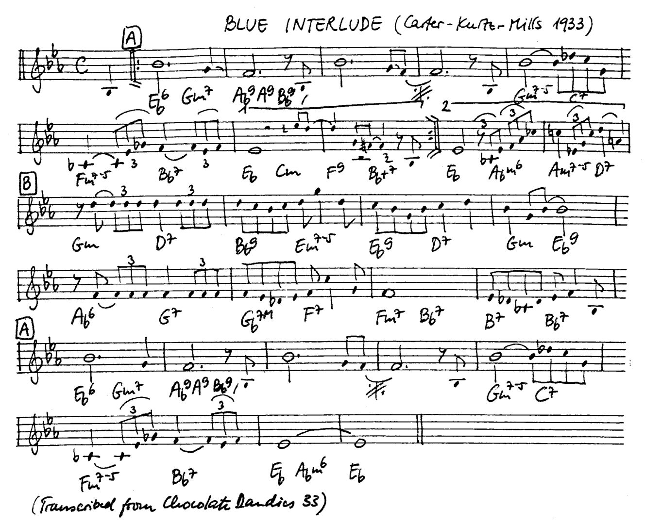 blue interlude leadsheet – book us for your next 20s or gatsby event